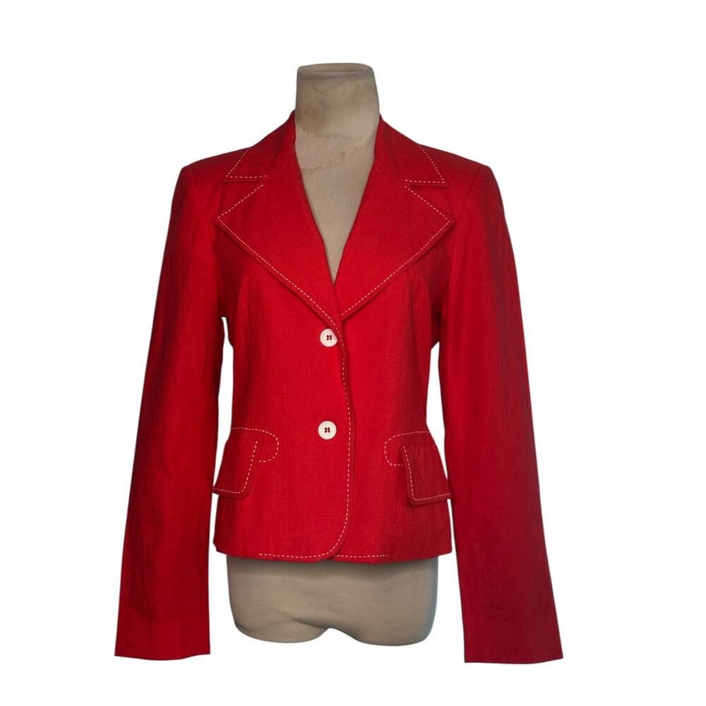 Harve Benard red orange white stitches casual blazer size 8P
